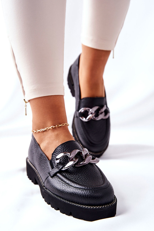 Жіночі броги Лофери шкіряні чорні Sthonto