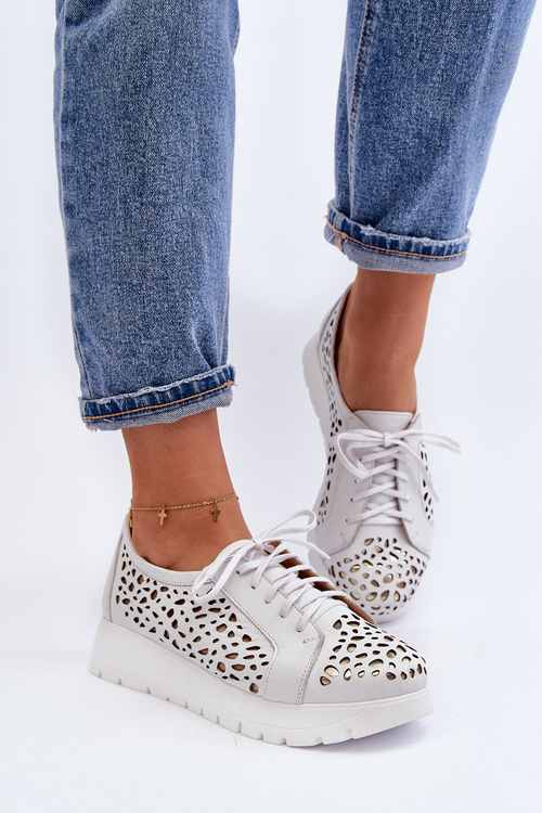 Жіночі шкіряні ажурні туфлі Zazoo 2821 світло-сірі