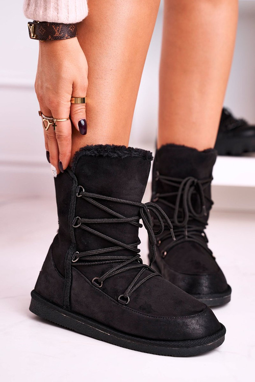 Жіночі чоботи сноуборди на флісі утеплені чорного кольору Ilana