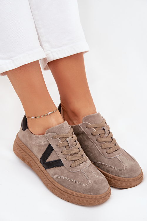 Замшеві Жіночі Кросівки На Платформі Vinceza 79562 Темно-бежеві