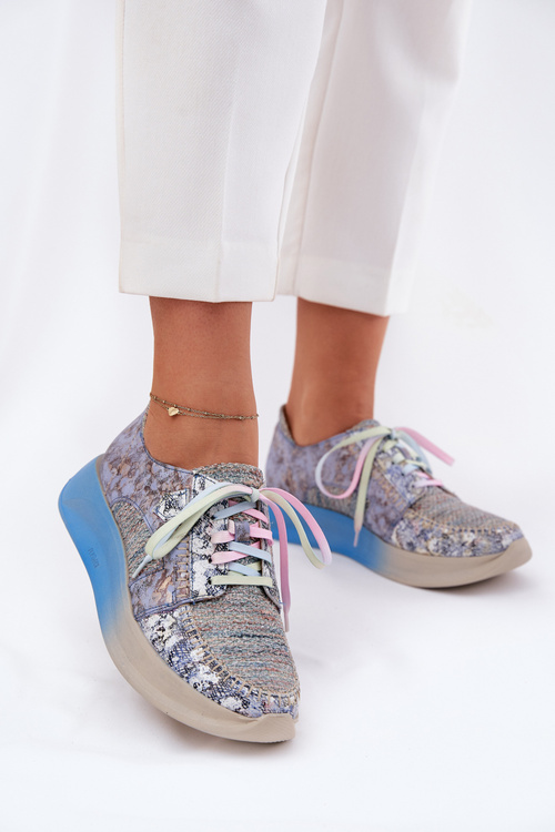 Жіноче Шкіряне Снікерси Напівчеревики На Платформі Maciejka 06776A-06 Сині