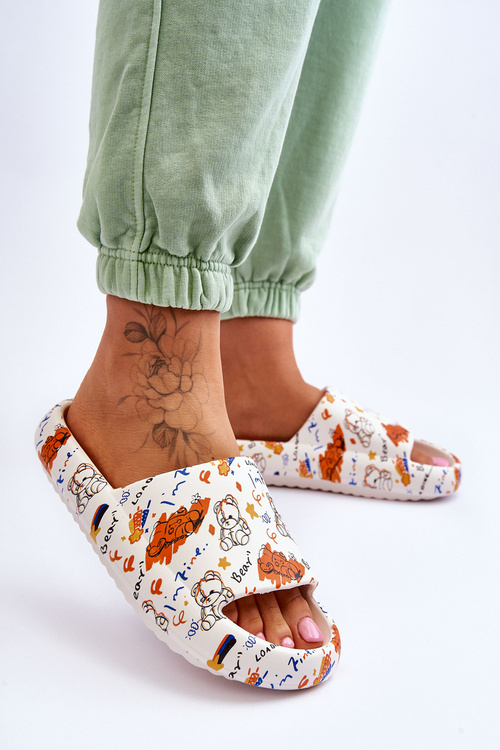 Жіночі поролонові тапочки з Тедді і буквами бежево-помаранчеві Zoey