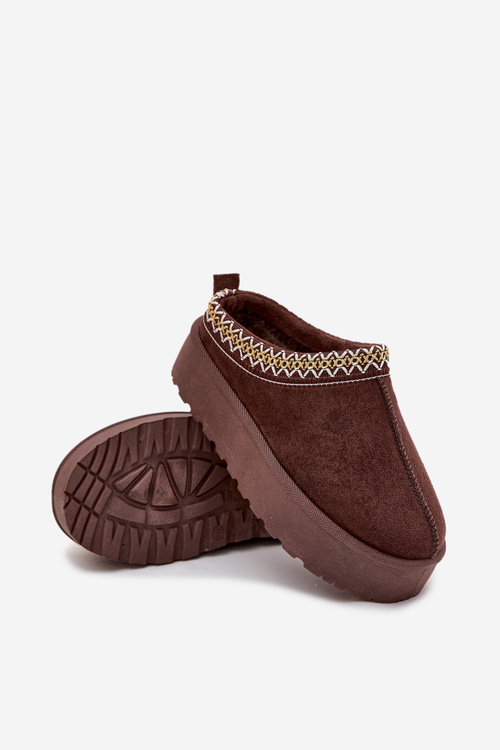 Дитячі підліткові снігові черевики з вишивкою на платформі шоколадні Jolisse