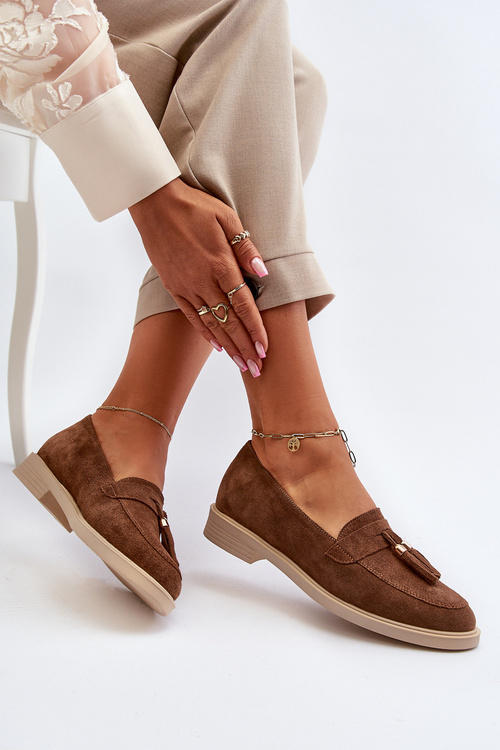 Замшеві жіночі лофери Zazoo 3420 на плоскій підошві коричневі