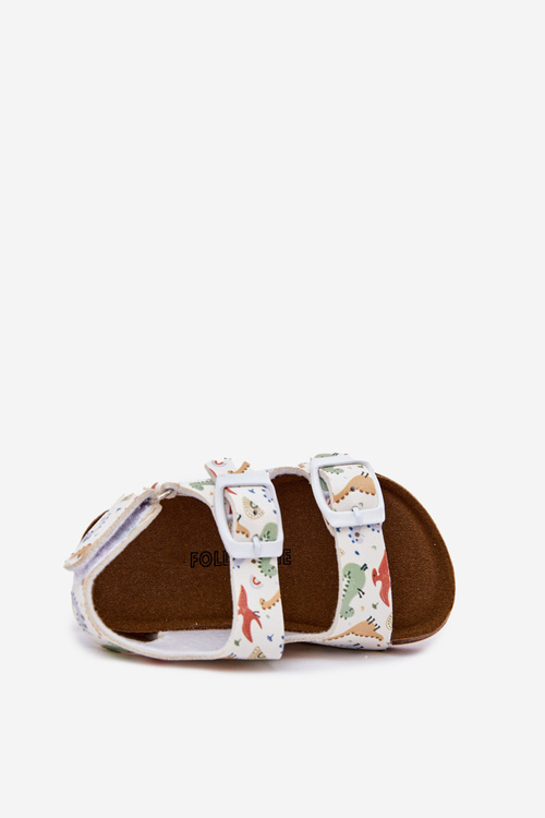 Дитячі сандалі на корковій підошві з пряжками динозаври багатокольорові Thessa