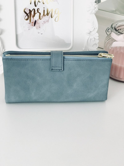 Великий жіночий блакитний гаманець із позолоченою фурнітурою