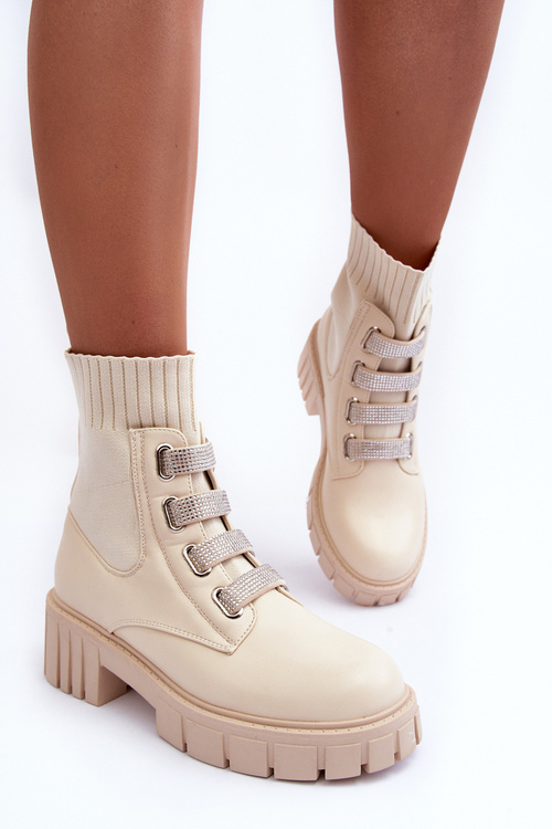 Жіночі класичні броги з еластичним верхом бежеві Kasseis