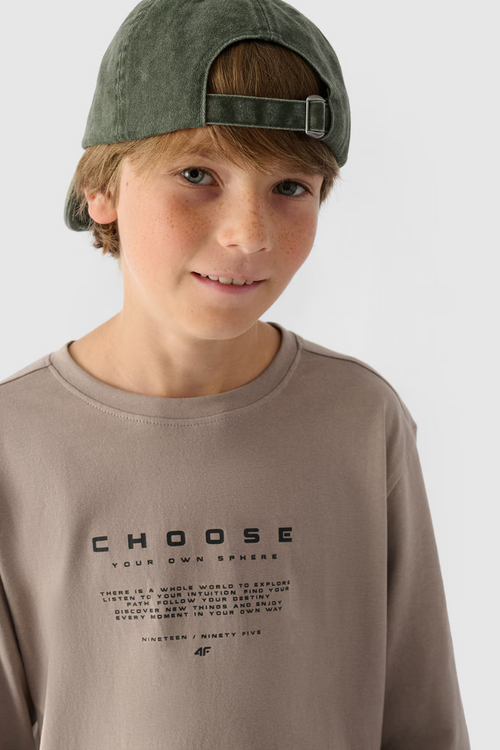 Футболка з довгим рукавом для хлопчика з принтом Regular 4F 4FJWAW24TLONM294-26S сіра