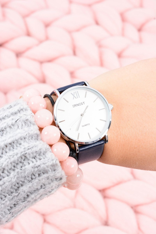 Стильний шкіряний темно-синій жіночий годинник Ernest