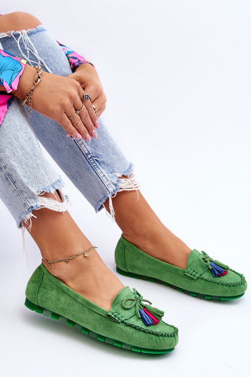 Замшеві лофери з бантом і бахромою Green Dorine