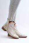 Жіночі шкіряні ботильйони на низькому каблуці Maciejka 06397-22 Бежеві