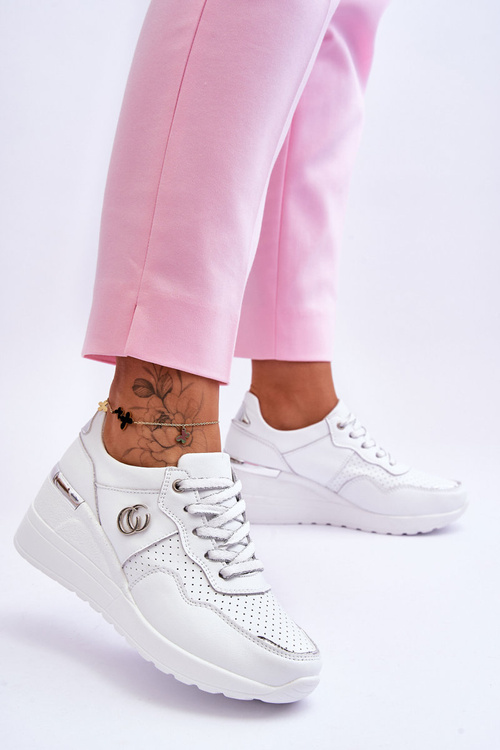 Жіноче шкіряне спортивне взуття біло-сріблястого кольору Rebeca