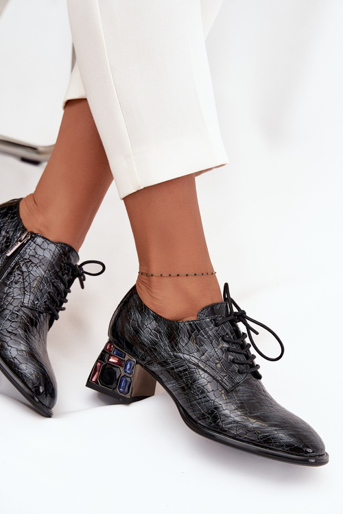 Шкіряне лакове жіноче взуття на підборах з кристалами Artiker 57C0072 сірі