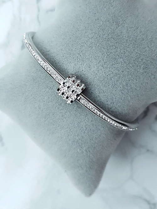 Жіночий сталевий браслет з цирконами Срібний Ферні