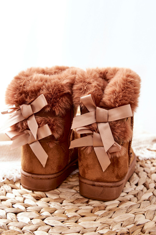 Дитячі утеплені снігові черевики з бантами кольору хакі в стилі фанкі