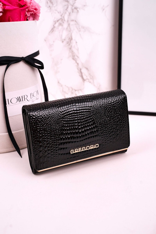 Великий шкіряний жіночий гаманець GREGORIO Shiny Black