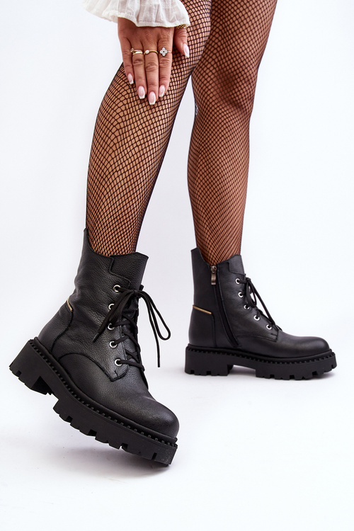 Жіночі шкіряні черевики Trapper на блискавці Zazoo 949P чорні