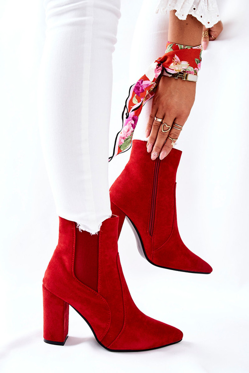 Жіночі замшеві чоботи на підборах червоні Кастрен