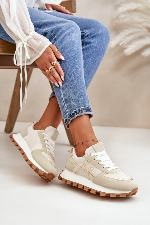 Кросівки Жіноче спортивне взуття на шнуровці на платформі Бежеві Mialunae