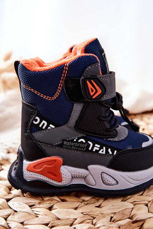 Утеплені снігові черевики на липучках темно-синього та сірого кольору Darel