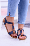 Темно-сині зручні жіночі сандалі на плоскій підошві Dubi
