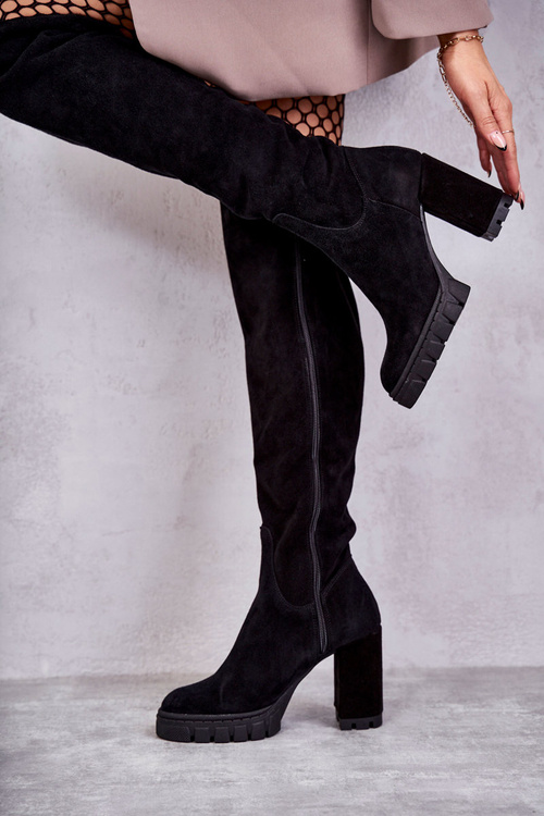 Модні замшеві чоботи Estrela чорного кольору