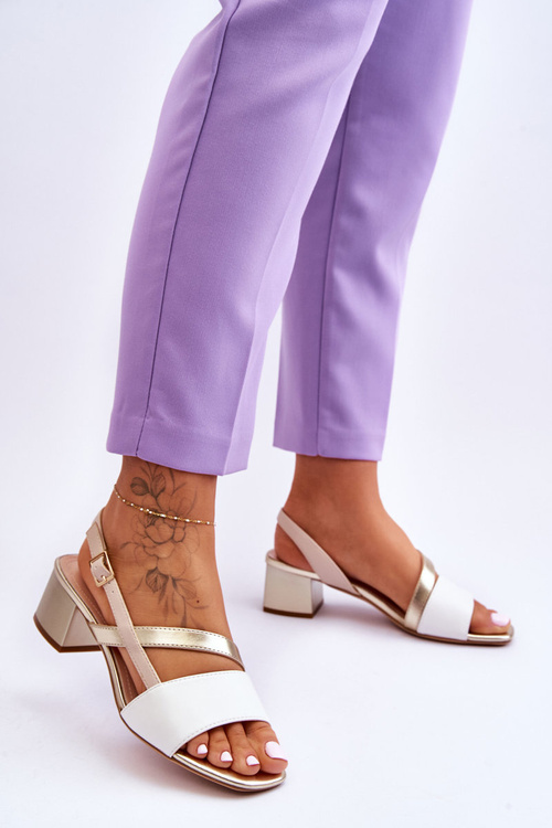 Шкіряні босоніжки на високих підборах Sergio Leone SK826 біло-золоті