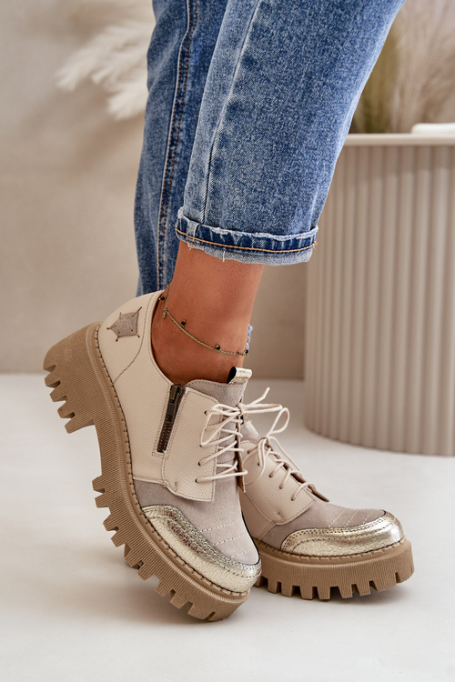 Жіночі шкіряні лофери бежеві Maciejka 06177-04