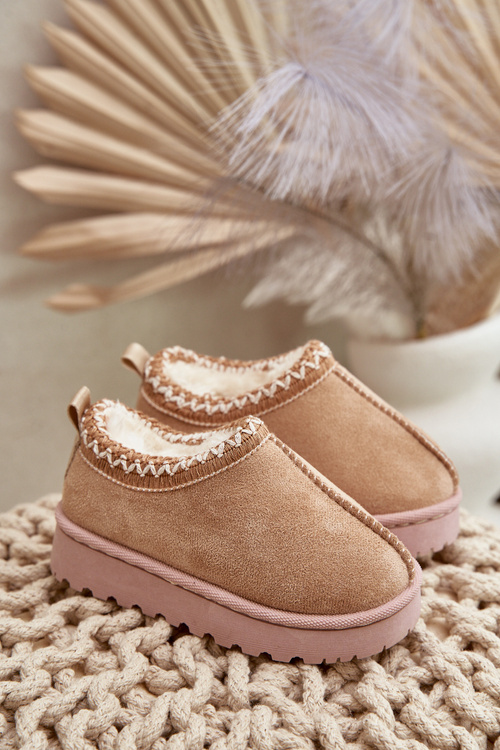 Снігові черевики Дитячі ботильйони на платформі утеплені хутром бежеві Vilabria