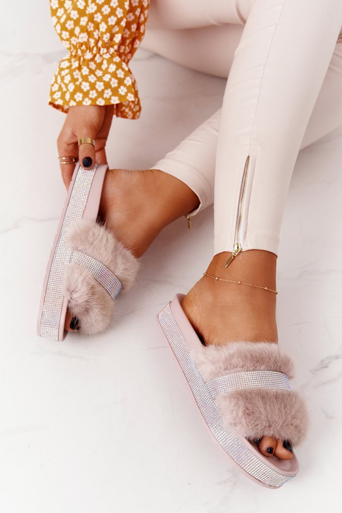 Тапочки на платформі з хутром і кубічним цирконієм, бежевий Impress