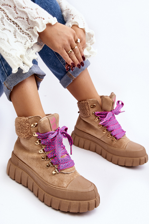 Утеплені черевики на товстій підошві Ralotta коричневого кольору