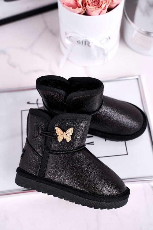 Дитячі снігові черевики теплі з метеликом чорні Космічні