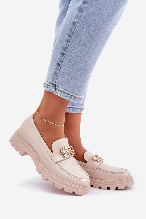 Жіночі Мокасини З Золотим Деталем Бежеві Тріонна