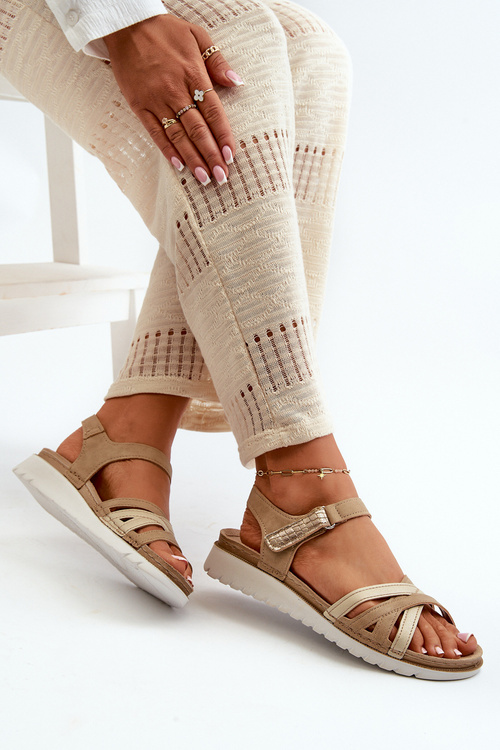 Зручні та легкі жіночі босоніжки на липучці Inblu CN000041 Бежево-золотий