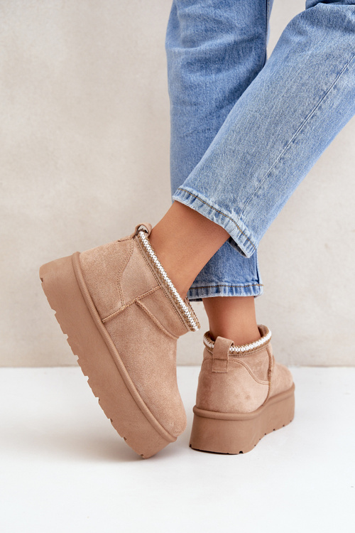 Снігоступи на платформі з декоративною вишивкою бежеві Heslania