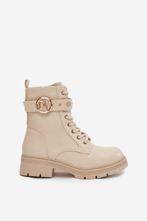 Обігріті робочі черевики для жінок з декоративним елементом бежеві Talyssa