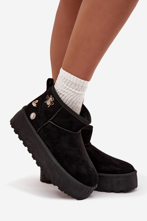 Жіночі зимові чоботи на платформі з пряжками чорні Maelle