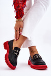 Шкіряні лофери з декором GOE LL2N4040 чорно-червоні