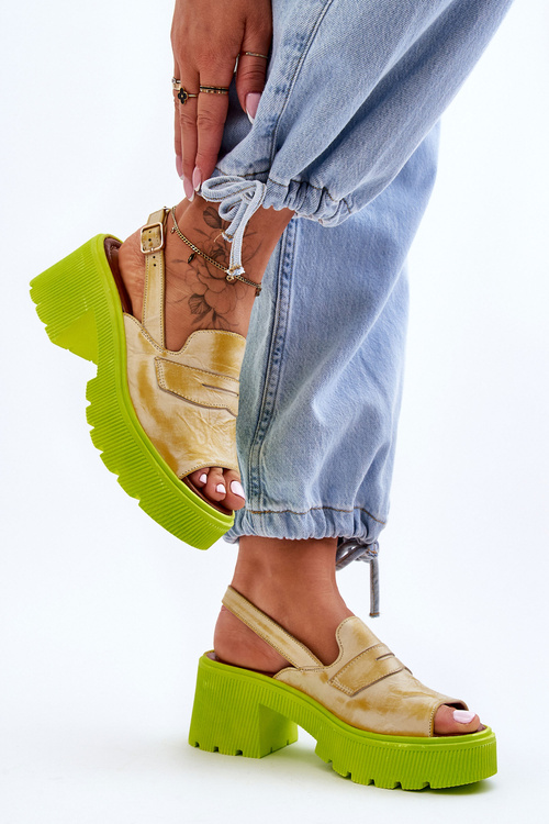 Шкіряні босоніжки на підборах і платформі Maciejka 06039-07 Жовті