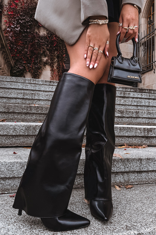 Теплі черевики на підборах із закрученою халявою Чорні Tamonia