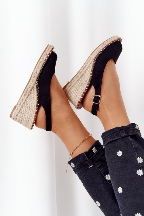 Плетені босоніжки на танкетці Чорні Las Palomas