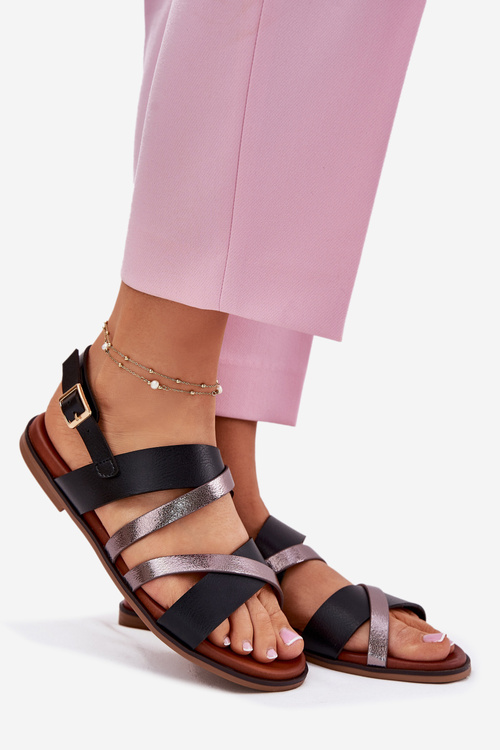 Жіночі Сандалі На Плоскому Каблуці З Ремінцями Чорні Sergio Leone SK086H