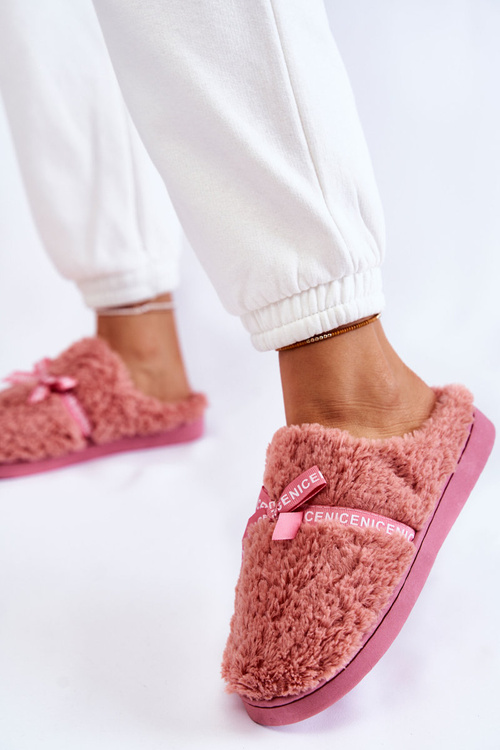Жіночі хутряні тапочки з бантом Рожеві Ryana
