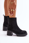 Екозамшеві жіночі ботильйони з утепленим каблуком чорного кольору Meriluna