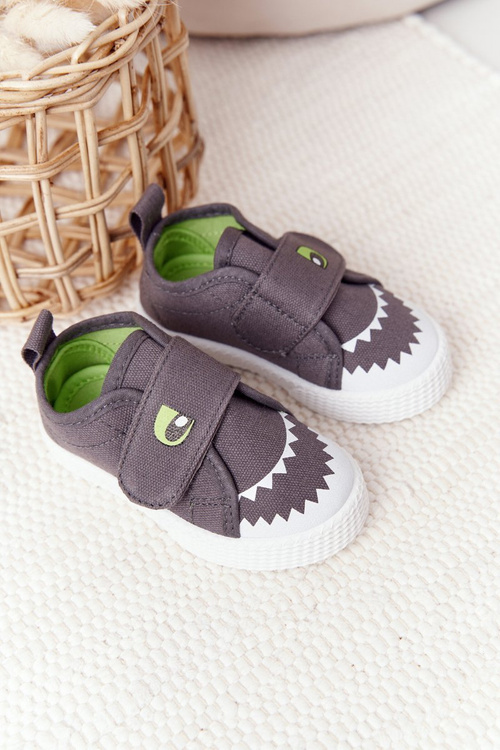 Дитячі кросівки на липучці з акулою сірого кольору