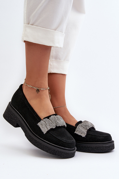 Жіночі замшеві мокасини з декоративним ремінцем Zazoo 3419 чорні