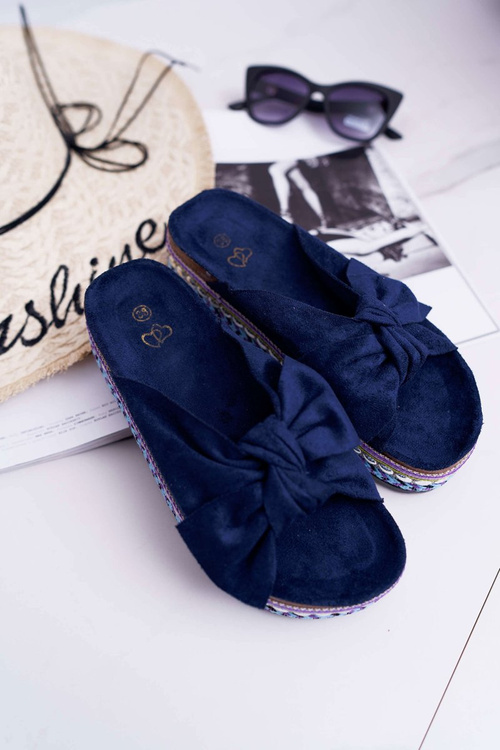 Жіночі шльопанці з каракулями на товстій підошві Темно-сині Міледі