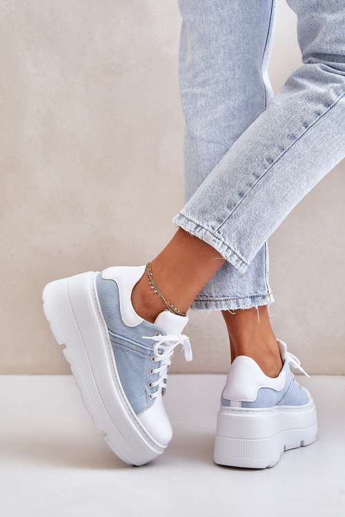 Шкіряні кросівки на масивній платформі Denim White Lewski 3586