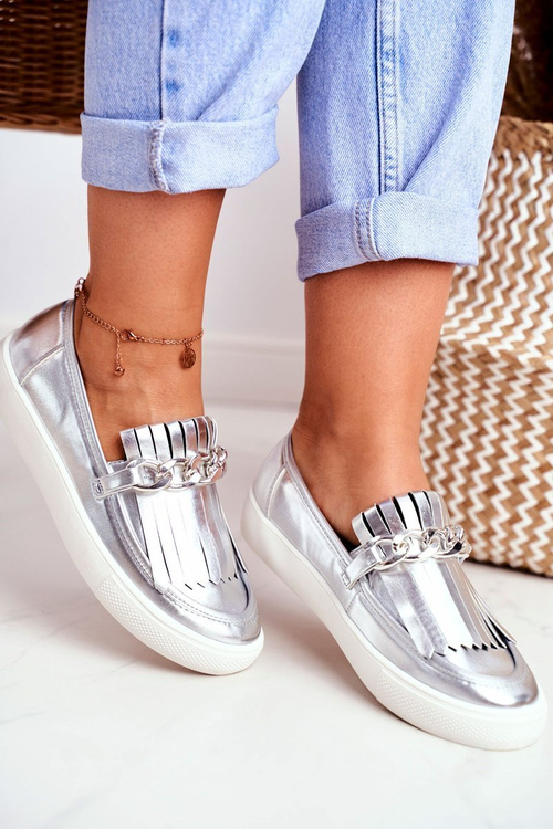 Жіночі мокасини сліпони Lu Boo Mirror з кросівками Nefrette з бахромою