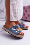 Жіночі шльопанці з квіточками, товста підошва синього кольору Amadeo